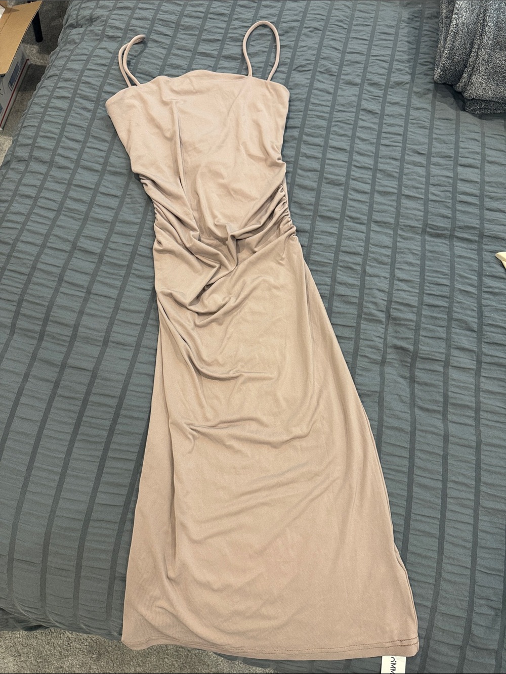 Commense Nude Ruched Spaghetti-Strap Maxi Dress